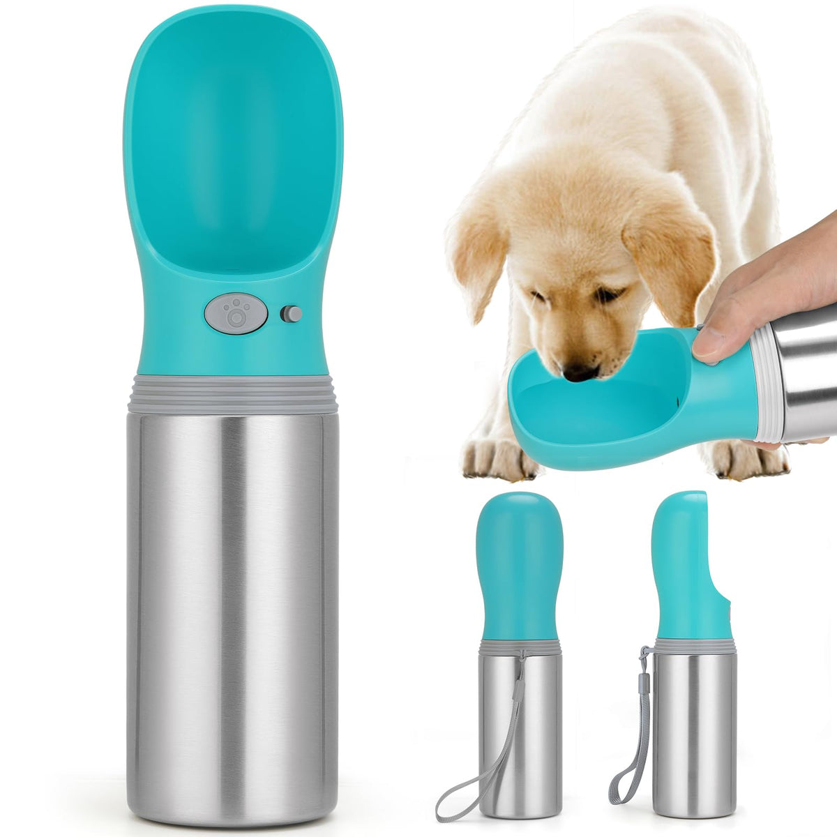 Portable Dog Water Bottle, 24 OZ Stainless Steel Pet Water Dispenser