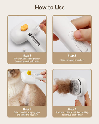 ROJECO 3-in-1 Pet Steam Brush,Spray Hair Removal Detangling Comb