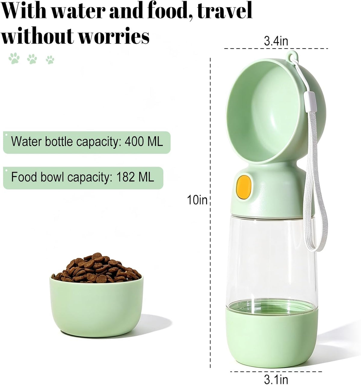Portable Dog Water Bottle with Food Container 2 in 1