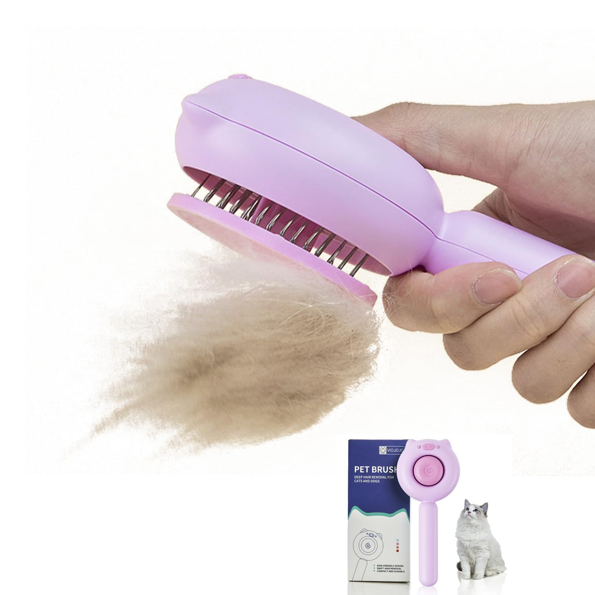 Cat Brush for Indoor Cats for Shedding, Dog Brush, Pet Hair Remover Tool, Self Cleaning Cat Comb with Release Button Hair Brush, Dog Deshedding Brush Grooming Kit