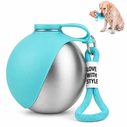 Portable Dog Water Bottle with Foldable Silicone Bowl, 10 oz Stainless Steel Dog Travel Water Dispenser, Compact Leak-Resistant Pet Water Bottle for Walks, Hiking, Camping (Pink)