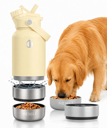 32 oz. Dog Water Bottle, Insulated Dog Travel Water Bottle, Stainless Steel Pet Water Bottle Dispenser Portable Food and Water Bowl for Dogs for Walking Dog Canteen Travel Kit
