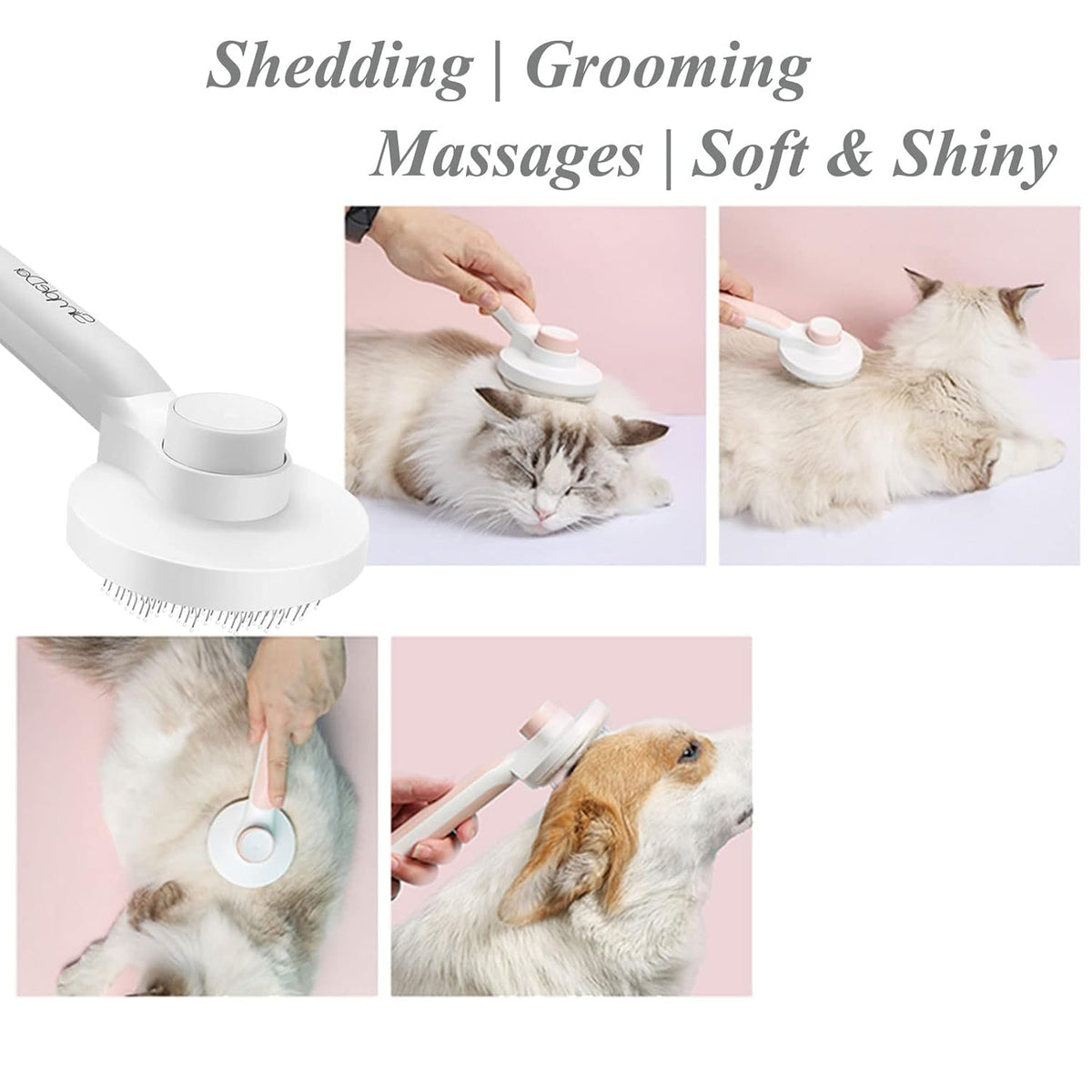 Self Cleaning Slicker Brush for Dogs and Cats, Pet Grooming Hair Brush, Removes Undercoat, Loose Hair, Mats, Tangles, and Dirt, Massages All Hair Types, Gray