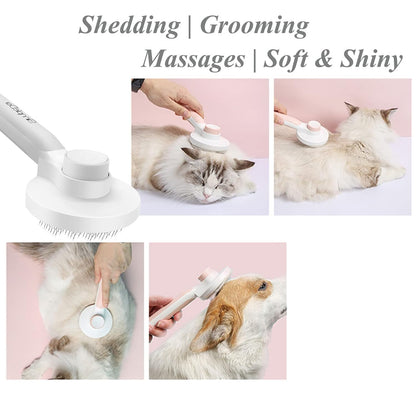 Self Cleaning Slicker Brush for Dogs and Cats, Pet Grooming Hair Brush, Removes Undercoat, Loose Hair, Mats, Tangles, and Dirt, Massages All Hair Types, Gray