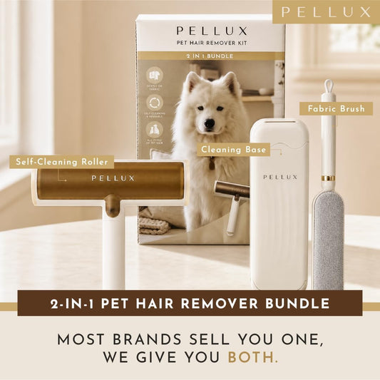 2-in-1 Pet Hair Remover Kit - Reusable Lint Roller & Fabric Brush for Dog and Cat Hair, Self-Cleaning Fur Removal Tool for Couch, Furniture, Clothes, Car, Carpet & Bedding
