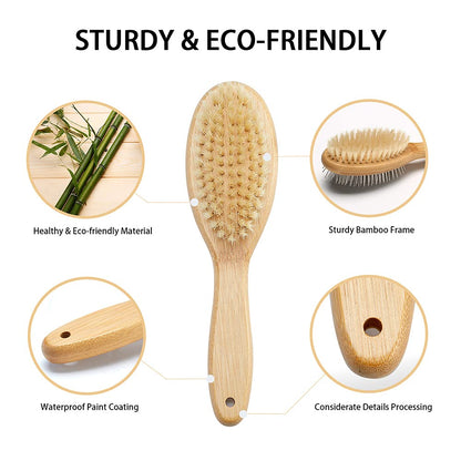 Dog Brush Cat Brush, Vokiuler Double Sided Bristle and Pin Pet Brush for Dog Grooming, Real Boar Bristle Shedding Brush with Bamboo Handle for Long Short Hair, 2 Pack Dog Comb, White