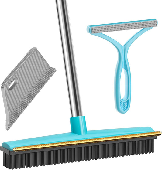 SOCCSO Carpet Rake Pet Hair Remover, 60" Long Rubber Broom, 3 Pack