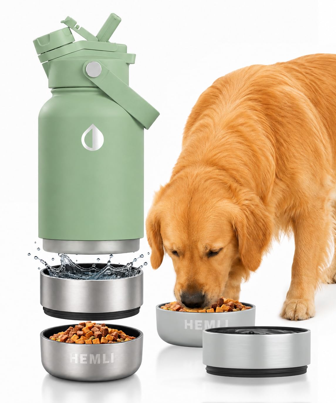 32 oz. Dog Water Bottle, Insulated Dog Travel Water Bottle, Stainless Steel Pet Water Bottle Dispenser Portable Food and Water Bowl for Dogs for Walking Dog Canteen Travel Kit