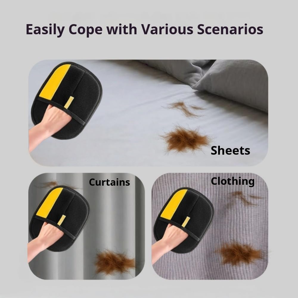 Thickened Electrostatic Pet Hair Removal Gloves for Dogs & Cats，Reusable & Washable Cat Hair Removal Glove, Pet Hair Remover Tool for Clothing, Couch, Carpet, Car Seat, Bed (Balck)