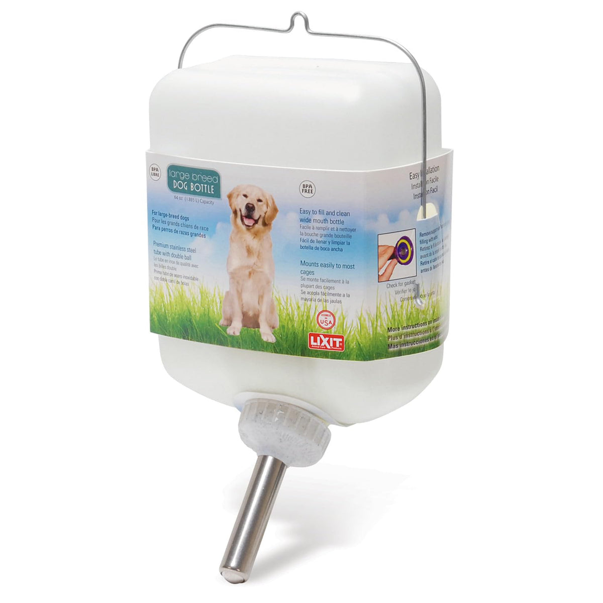 Lixit® Wide Mouth Water Bottles for Large Dogs (White, 32 Ounce)