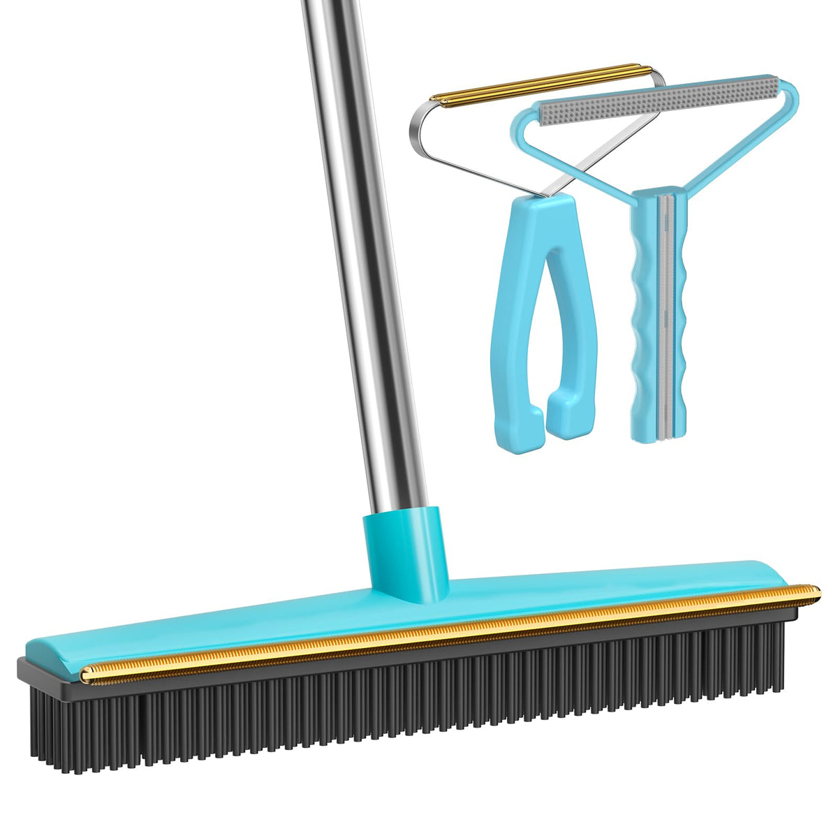SOCCSO Carpet Rake Pet Hair Remover, 60" Long Rubber Broom, 3 Pack