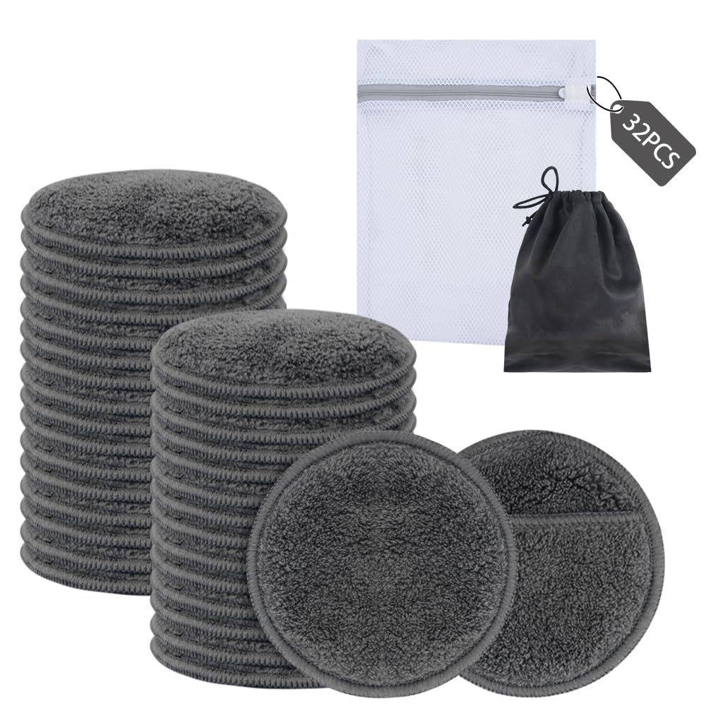 SUNLAND Reusable Makeup Remover Pads,Round 3.15inch,16 Pack,Darkgrey