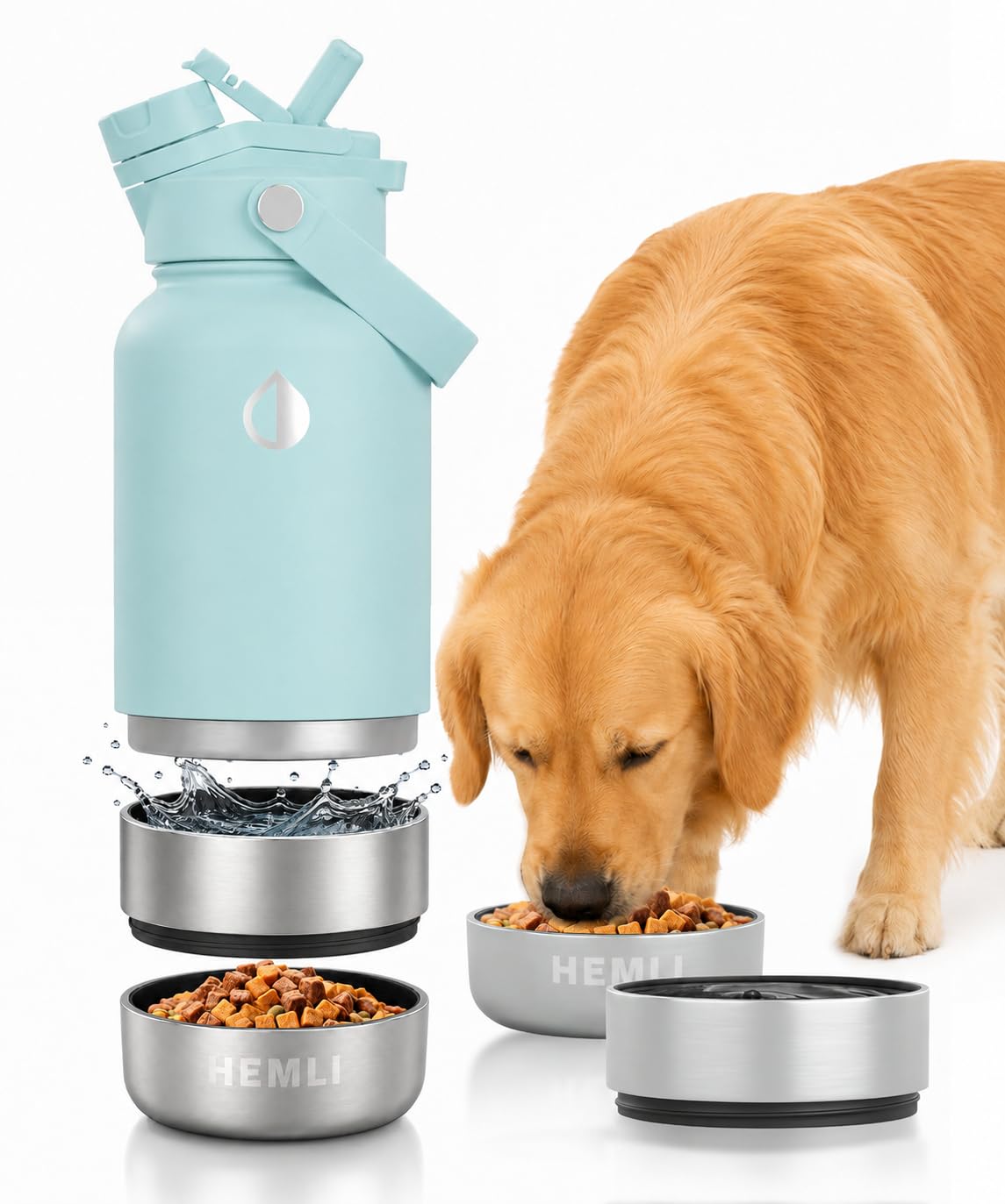 32 oz. Dog Water Bottle, Insulated Dog Travel Water Bottle, Stainless Steel Pet Water Bottle Dispenser Portable Food and Water Bowl for Dogs for Walking Dog Canteen Travel Kit