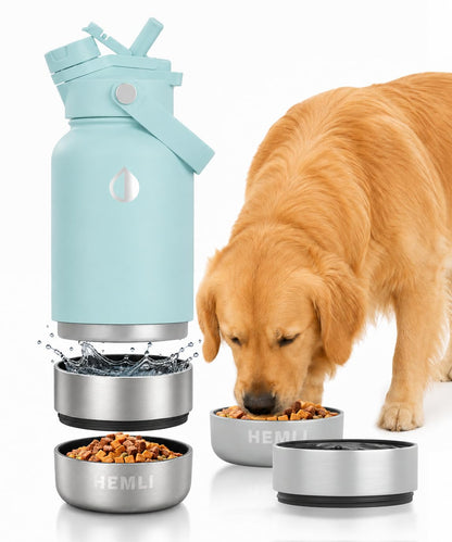 32 oz. Dog Water Bottle, Insulated Dog Travel Water Bottle, Stainless Steel Pet Water Bottle Dispenser Portable Food and Water Bowl for Dogs for Walking Dog Canteen Travel Kit