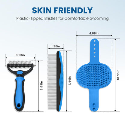Dog Grooming Rake 4-in-1 Kit - Deshedding Undercoat Rake, Dematting Comb & Bath Massager for Dogs & Cats - Reduces Shedding up to 95% - Rounded Teeth for Sensitive Skin, Long & Short Hair