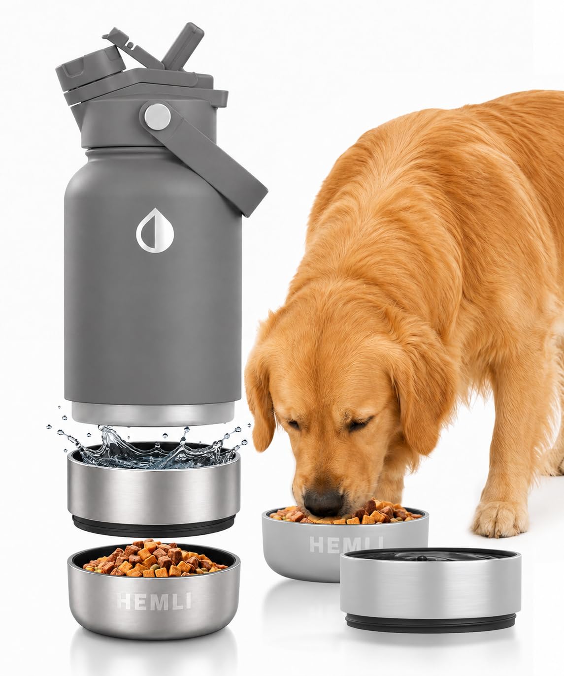 32 oz. Dog Water Bottle, Insulated Dog Travel Water Bottle, Stainless Steel Pet Water Bottle Dispenser Portable Food and Water Bowl for Dogs for Walking Dog Canteen Travel Kit
