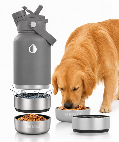 32 oz. Dog Water Bottle, Insulated Dog Travel Water Bottle, Stainless Steel Pet Water Bottle Dispenser Portable Food and Water Bowl for Dogs for Walking Dog Canteen Travel Kit