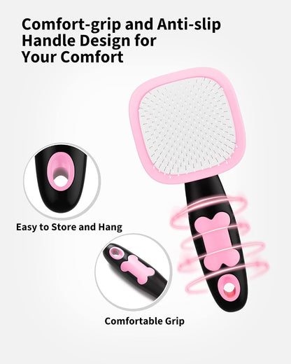 Glendan Dog & Cat Brush- Slicker Pet Brush- Shedding Grooming Tools(Pink)