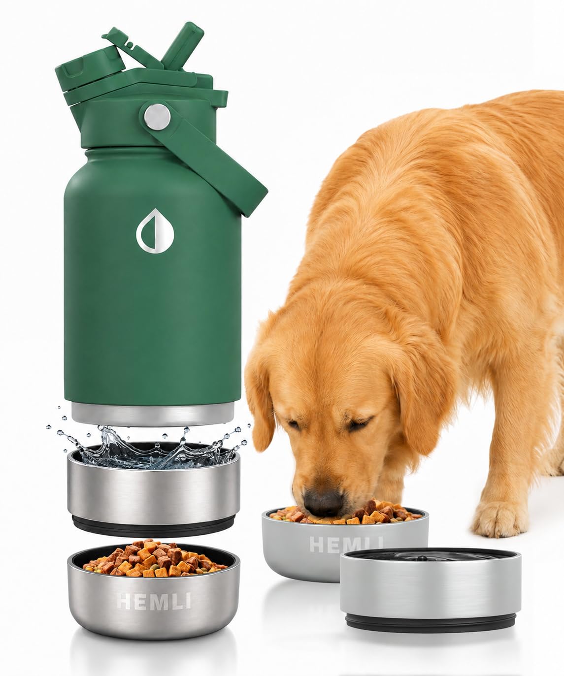 32 oz. Dog Water Bottle, Insulated Dog Travel Water Bottle, Stainless Steel Pet Water Bottle Dispenser Portable Food and Water Bowl for Dogs for Walking Dog Canteen Travel Kit