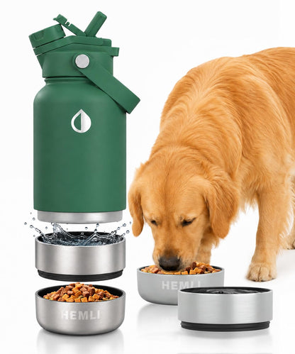32 oz. Dog Water Bottle, Insulated Dog Travel Water Bottle, Stainless Steel Pet Water Bottle Dispenser Portable Food and Water Bowl for Dogs for Walking Dog Canteen Travel Kit