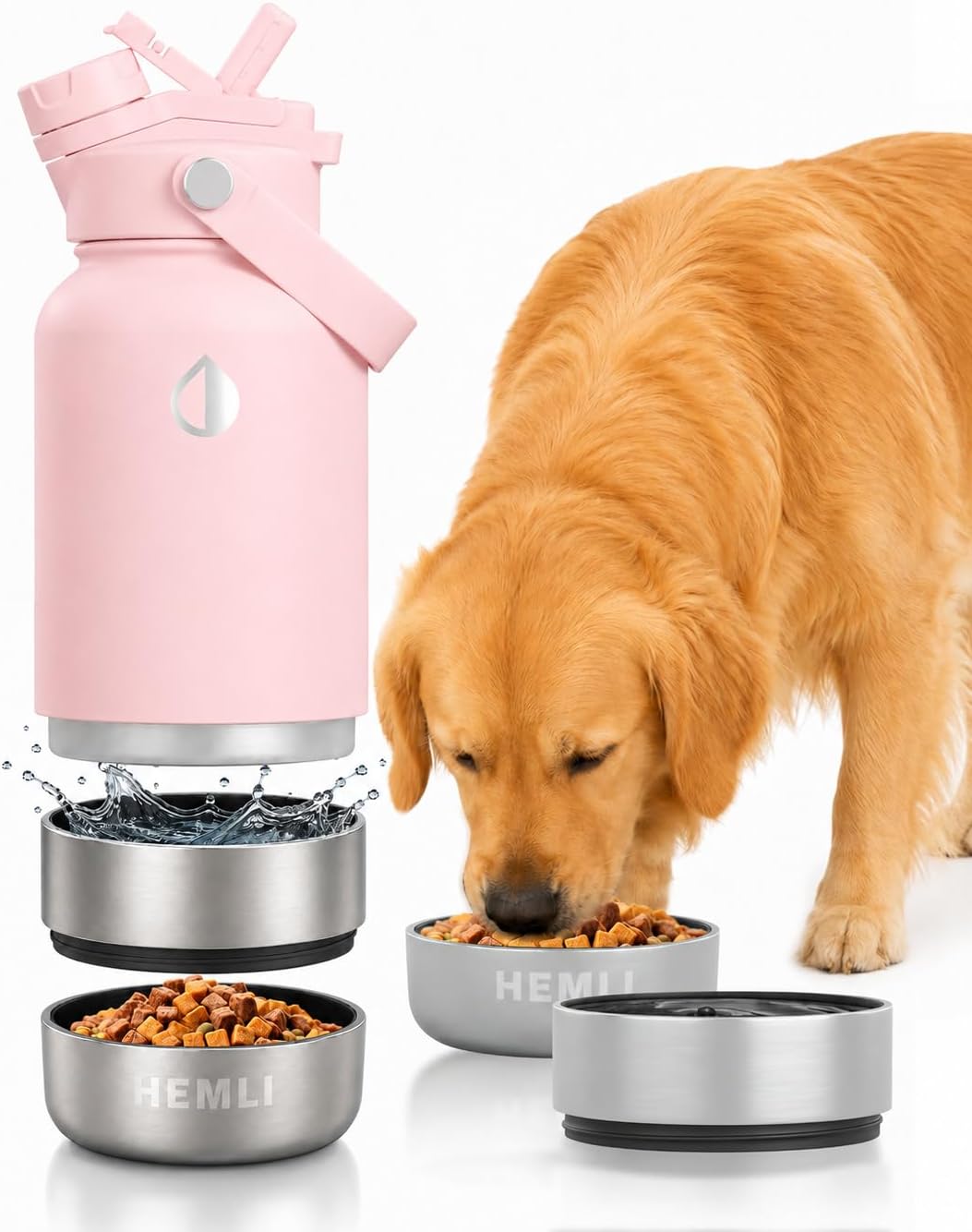 32 oz. Dog Water Bottle, Insulated Dog Travel Water Bottle, Stainless Steel Pet Water Bottle Dispenser Portable Food and Water Bowl for Dogs for Walking Dog Canteen Travel Kit