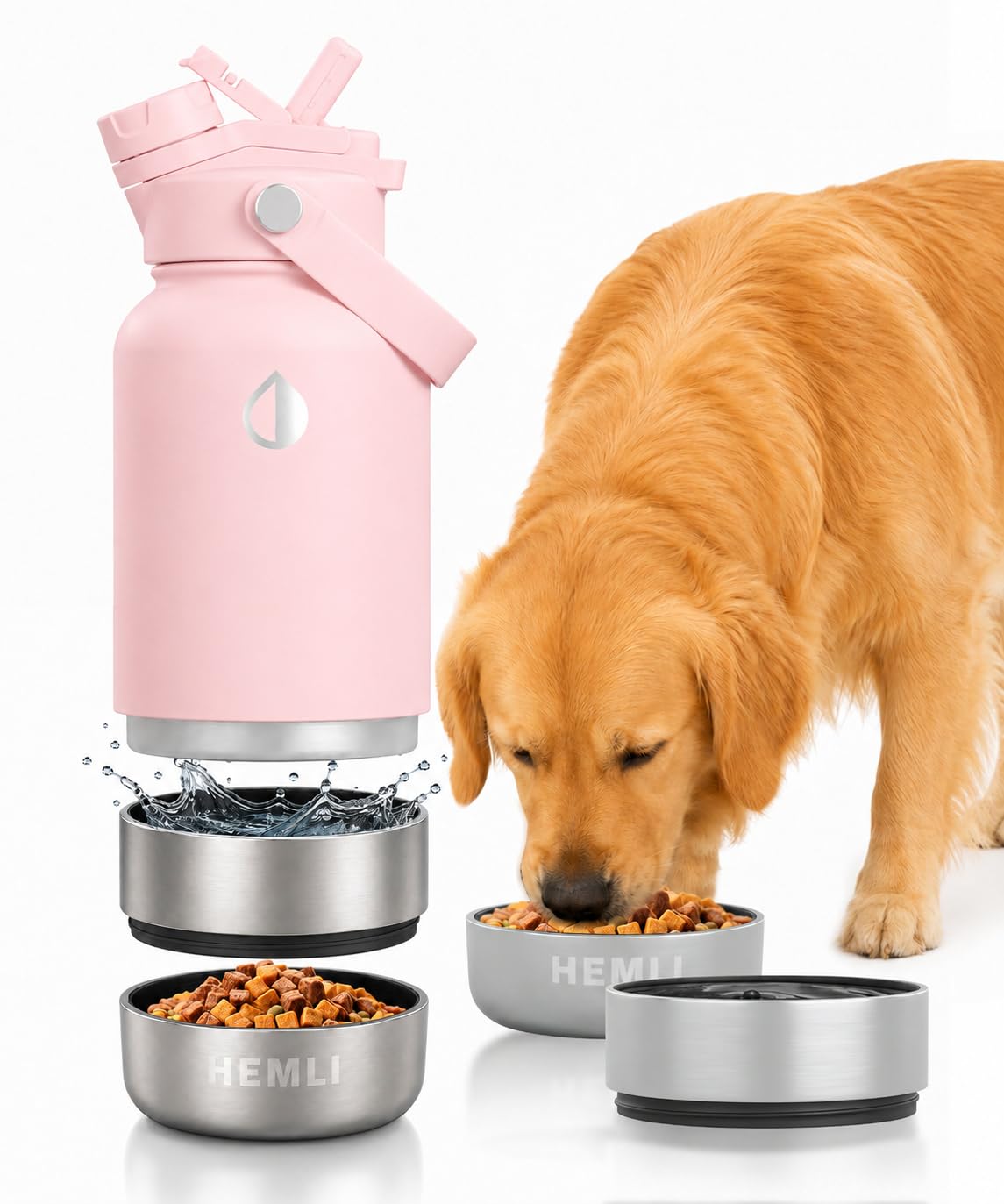 32 oz. Dog Water Bottle, Insulated Dog Travel Water Bottle, Stainless Steel Pet Water Bottle Dispenser Portable Food and Water Bowl for Dogs for Walking Dog Canteen Travel Kit