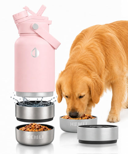 32 oz. Dog Water Bottle, Insulated Dog Travel Water Bottle, Stainless Steel Pet Water Bottle Dispenser Portable Food and Water Bowl for Dogs for Walking Dog Canteen Travel Kit