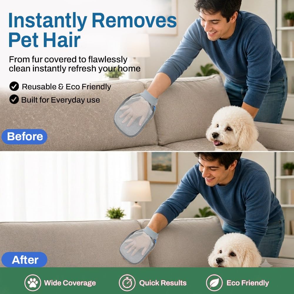 Nexius Pet Hair Remover Glove for Dogs & Cats, Reusable Electrostatic Pet Hair Removal Mitt, Fur Remover Glove, Dog Hair Remover Mitt, Cat Hair Mitt Glove, Pet Grooming & Lint Removal Tool