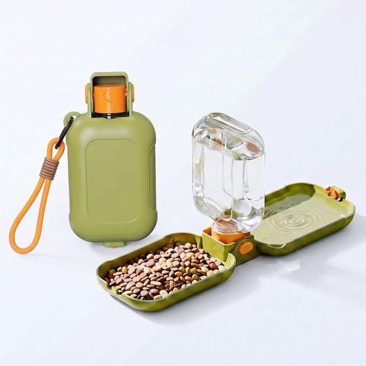 Portable Dog Water Bottle 15.5 oz 2-in-1 Foldable Travel Dog Bowls Pet Food Bowl Leak Proof Puppy Water Dispenser for Hiking Camping Walking Green