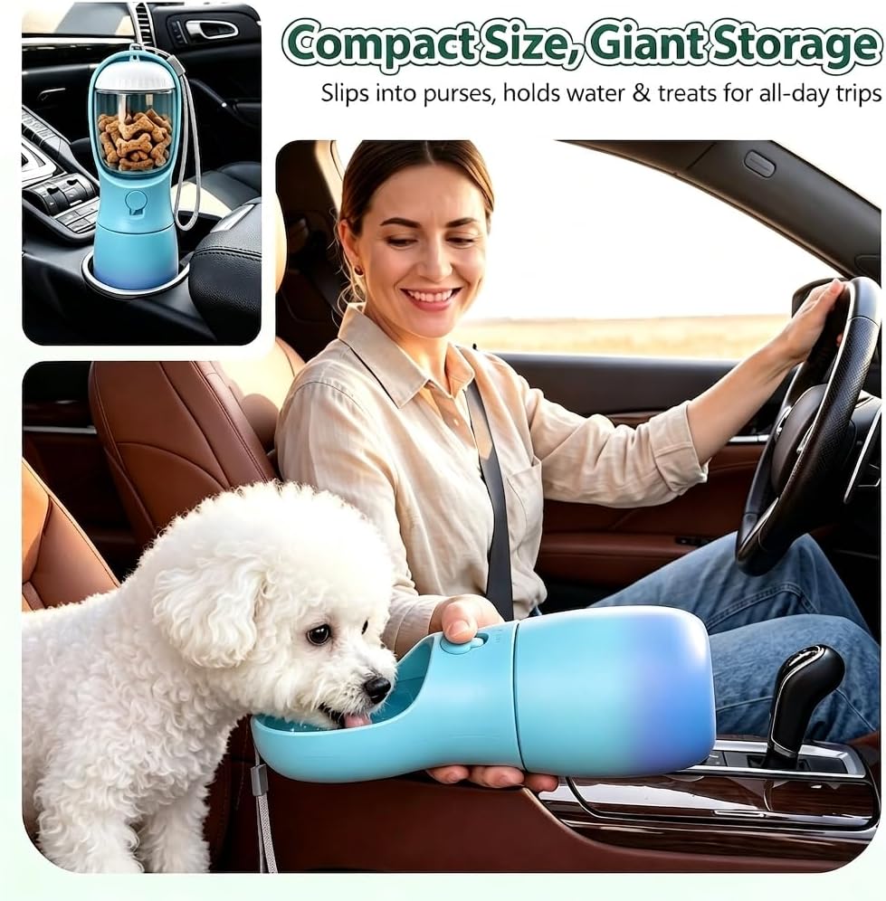 Puppy Essentials Dog Water Bottle: Portable Dog Water Bowl Dispenser Travel