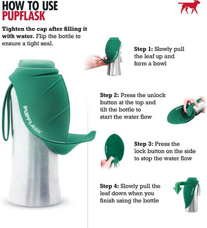 PupFlask Large Dog Water Bottle, Portable Stainless Steel Travel Bowl