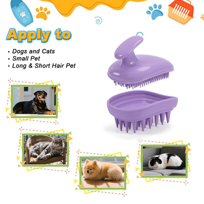 2-in-1 Dog Bath Brush for Grooming & Massage - Pet Silicone Brush for Long & Short Haired Dogs and Cats, Dog Scrubber for Bath, Rubber Curry Brush, Use Wet as Bath Brush or Dry for Grooming-Purple