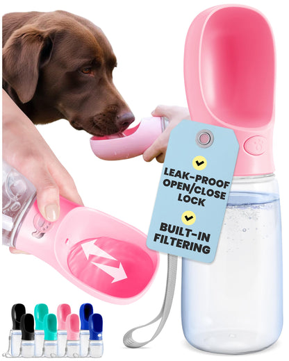 MalsiPree On the Go Dog Water Bottle - 12 oz Pink, Leak-Proof