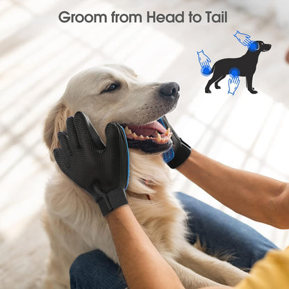 Pet Hair Removal Glove with 255 Silicone Tips for Dogs & Cats, 1 Pair Blue