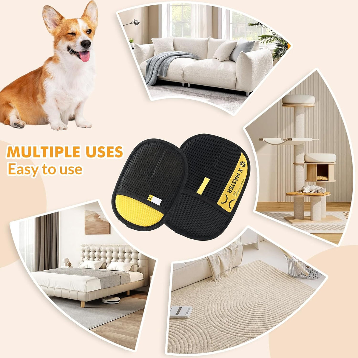 Wortade 3pcs Pet Hair Removal Glove for Dog & Cat, Electrostatic Reusable