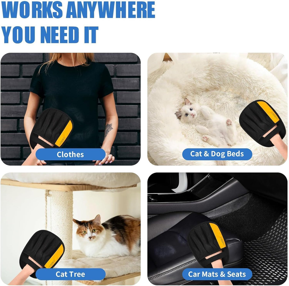 Upgraded Electrostatic Pet Hair Removal Glove for Dogs & Cats 5-Finger Magic Brush Design Reusable Hair Remover for Couch, Carpet, Car Seat, Laundry & Clothing Quick Cleaning Tool for Pet Owners