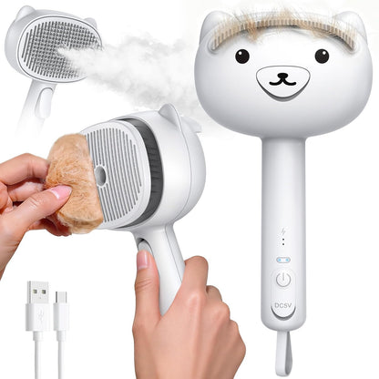 Self Cleaning Shedding Steam Cat Brush, Silicone Scraper Included