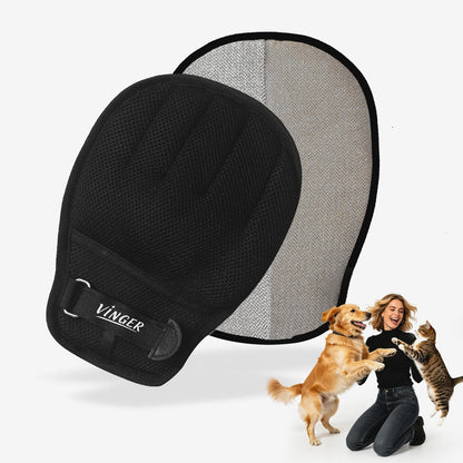 VINGER Pet Hair Removal Glove for Cats & Dogs, Electrostatic Pet Hair Gloves with Adjustable Wristband, Five-Finger Magic Brush Remover Tool for Laundry, Carpet, Couch, Car Seats & Clothing (Grey)