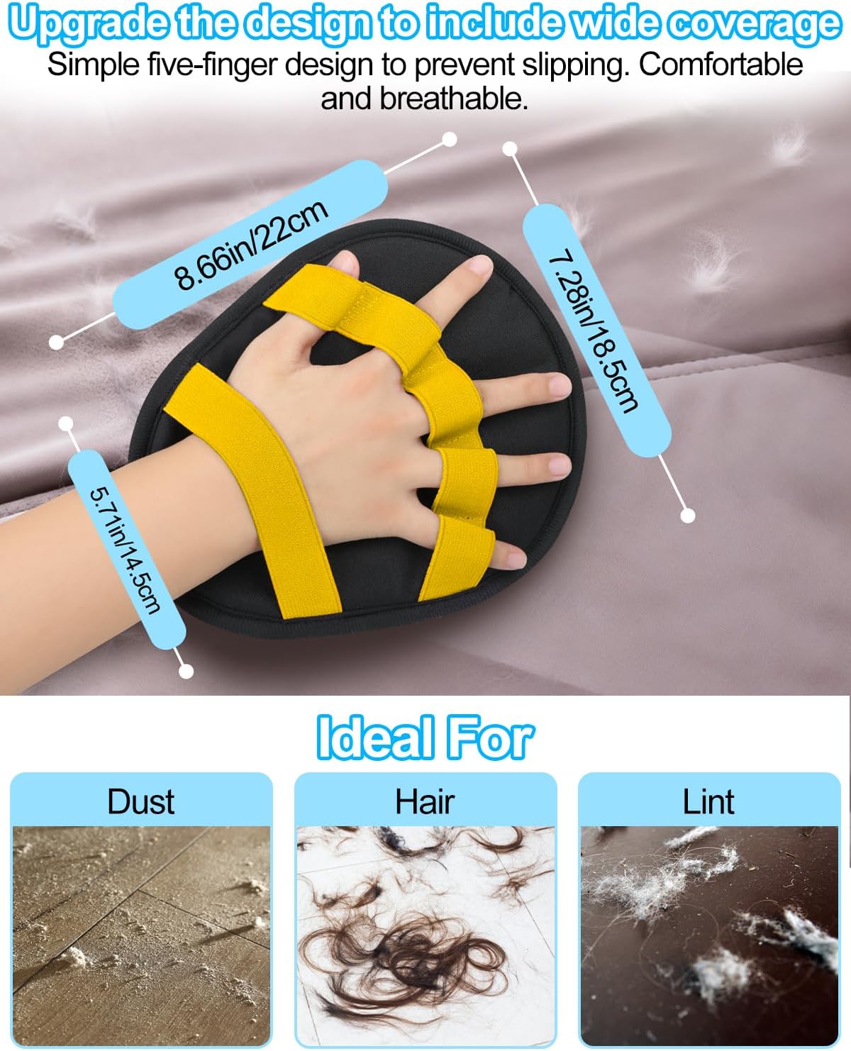 Pet Hair Removal Glove, Dog Cat Hair Mitt Glove,Yellow