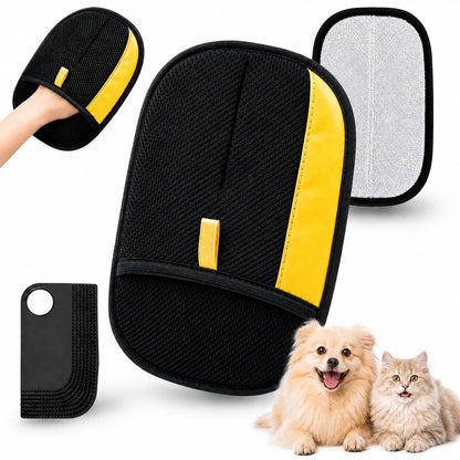 Pet Hair Remover Glove with Silicone Scraper – Reusable Electrostatic Lint & Fur Remover for Dog & Cat Hair on Couch, Carpet, Car Seat, Clothes & Laundry