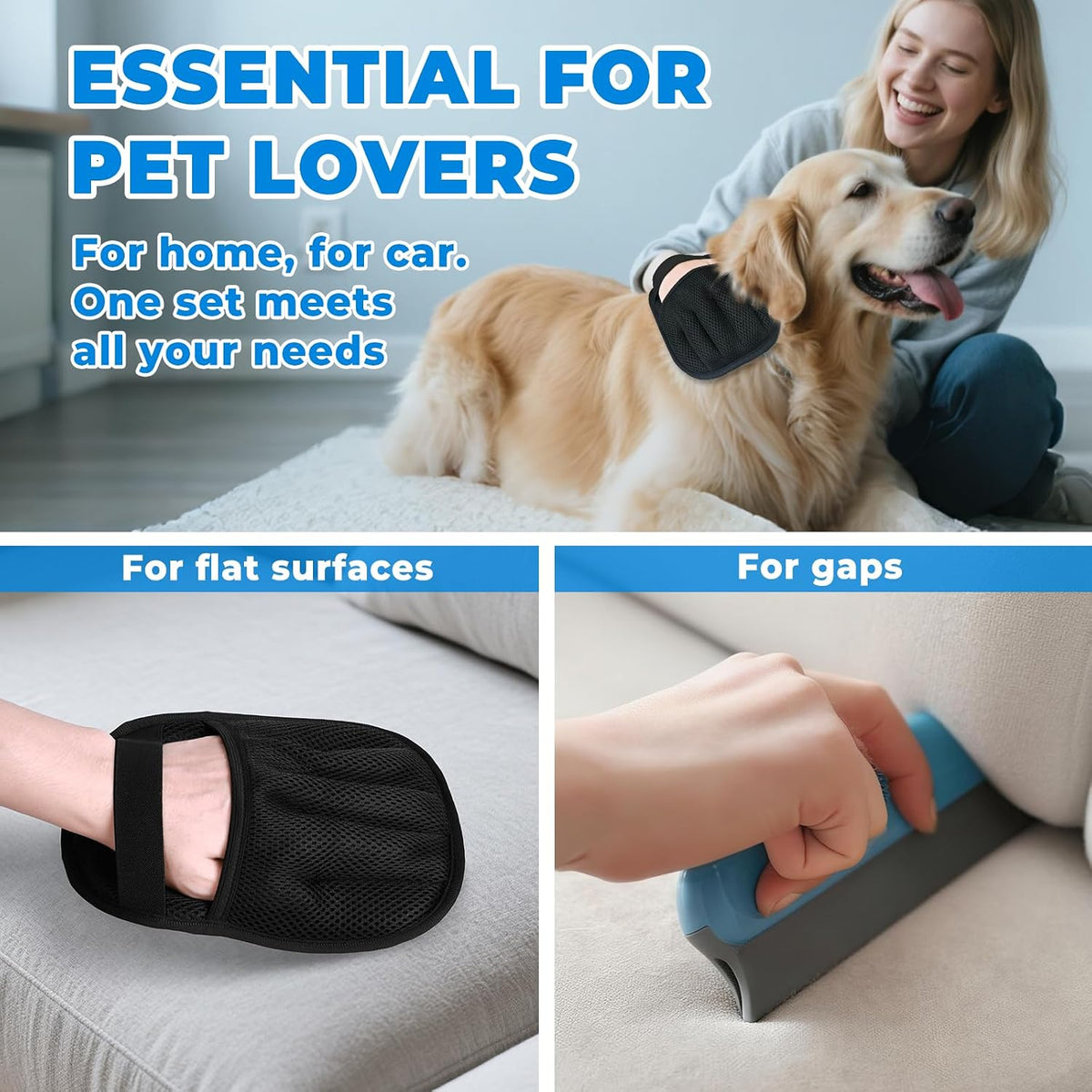 GRENTY 2 PCS Pet Hair Removal Glove for Dogs & Cats