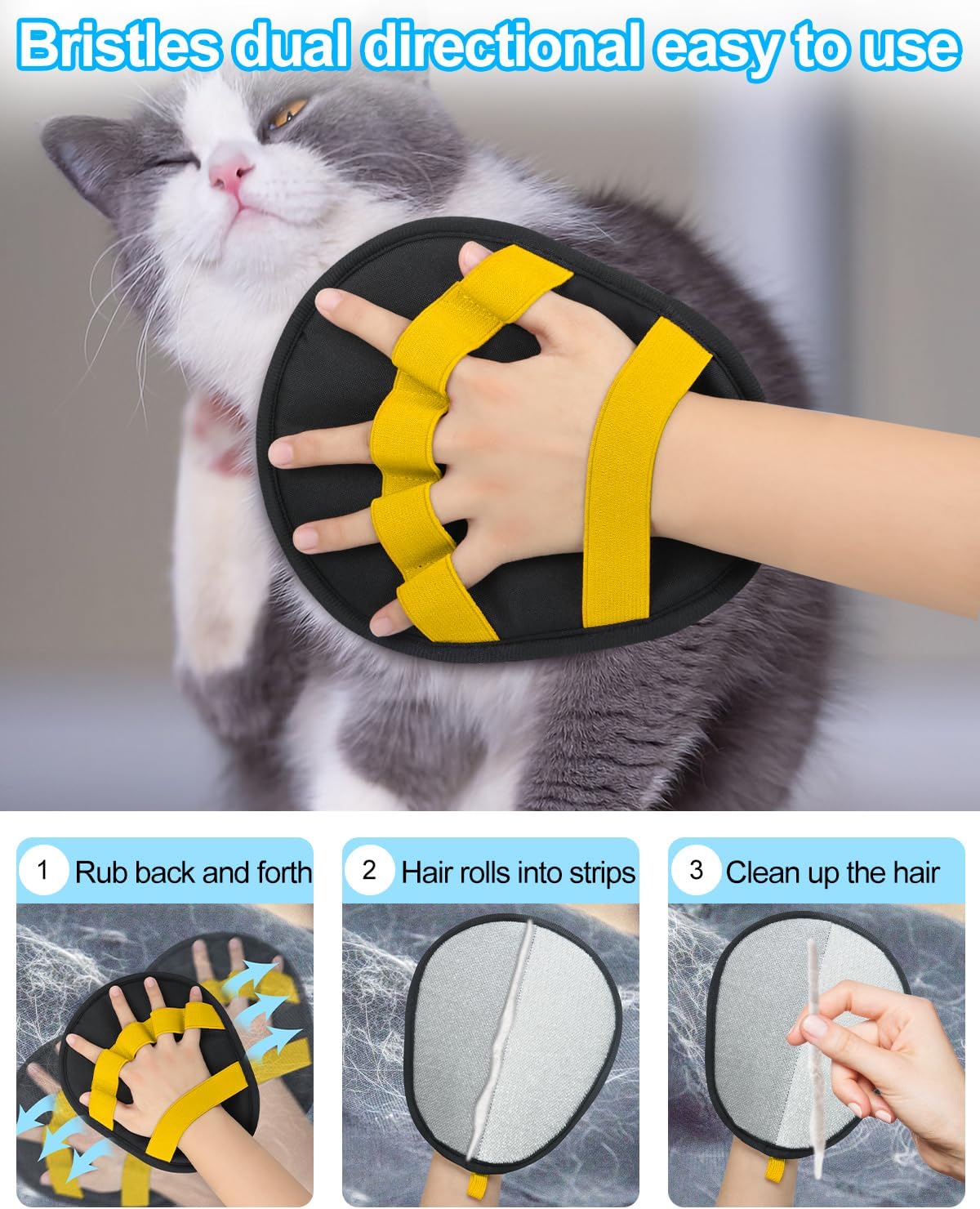 Pet Hair Removal Glove, Dog Cat Hair Mitt Glove,Yellow
