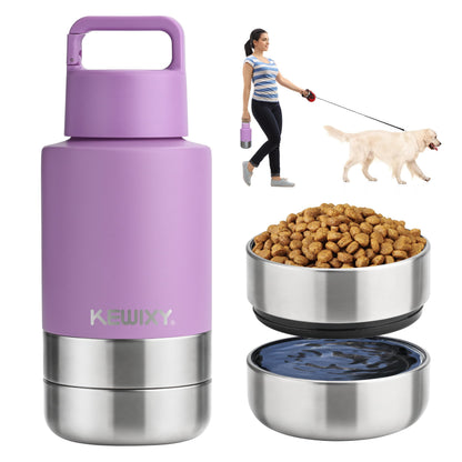 KEWIXY Insulated Dog Travel Water Bottle with Detachable Bowls, 3 in 1 Portable Dog Water Bottle Dispenser, Dog Accessories for Walking, Hiking, Camping, Outdoor (Navy Blue, 32 Oz)