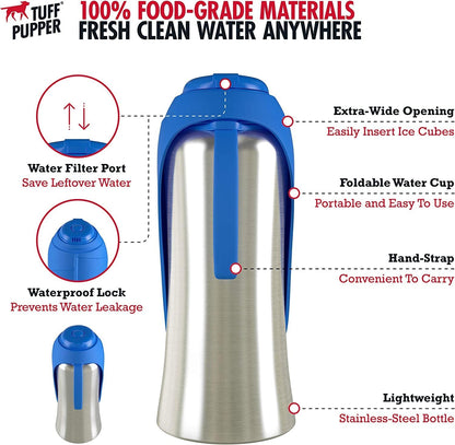 PupFlask Large Dog Water Bottle, Portable Stainless Steel Travel Bowl