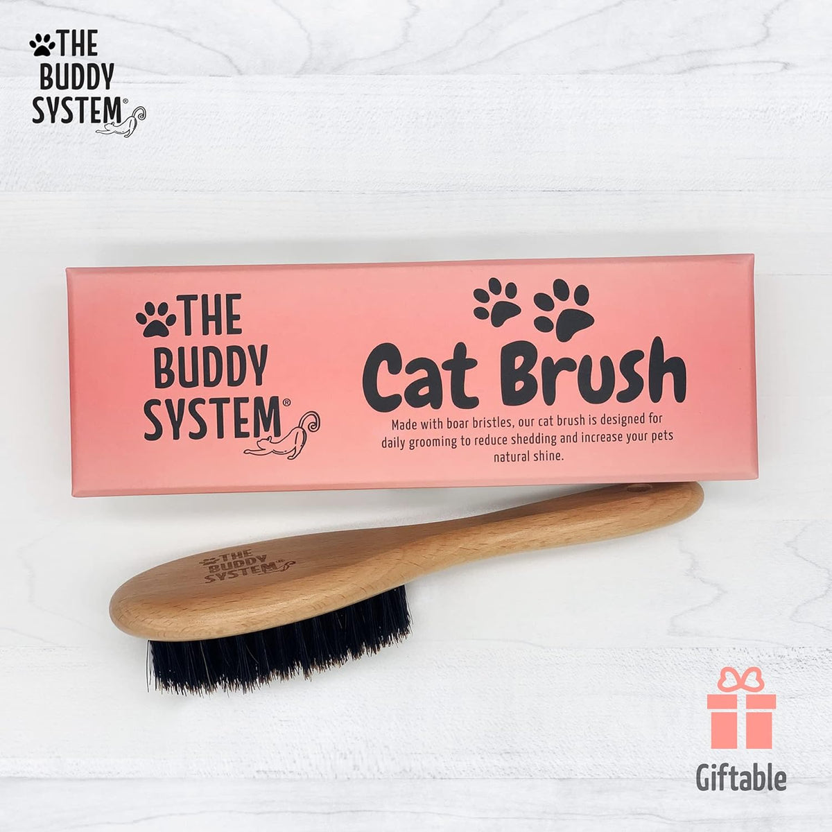 The Buddy System - Soft Cat Brush with Boar Bristles, 1 Pack