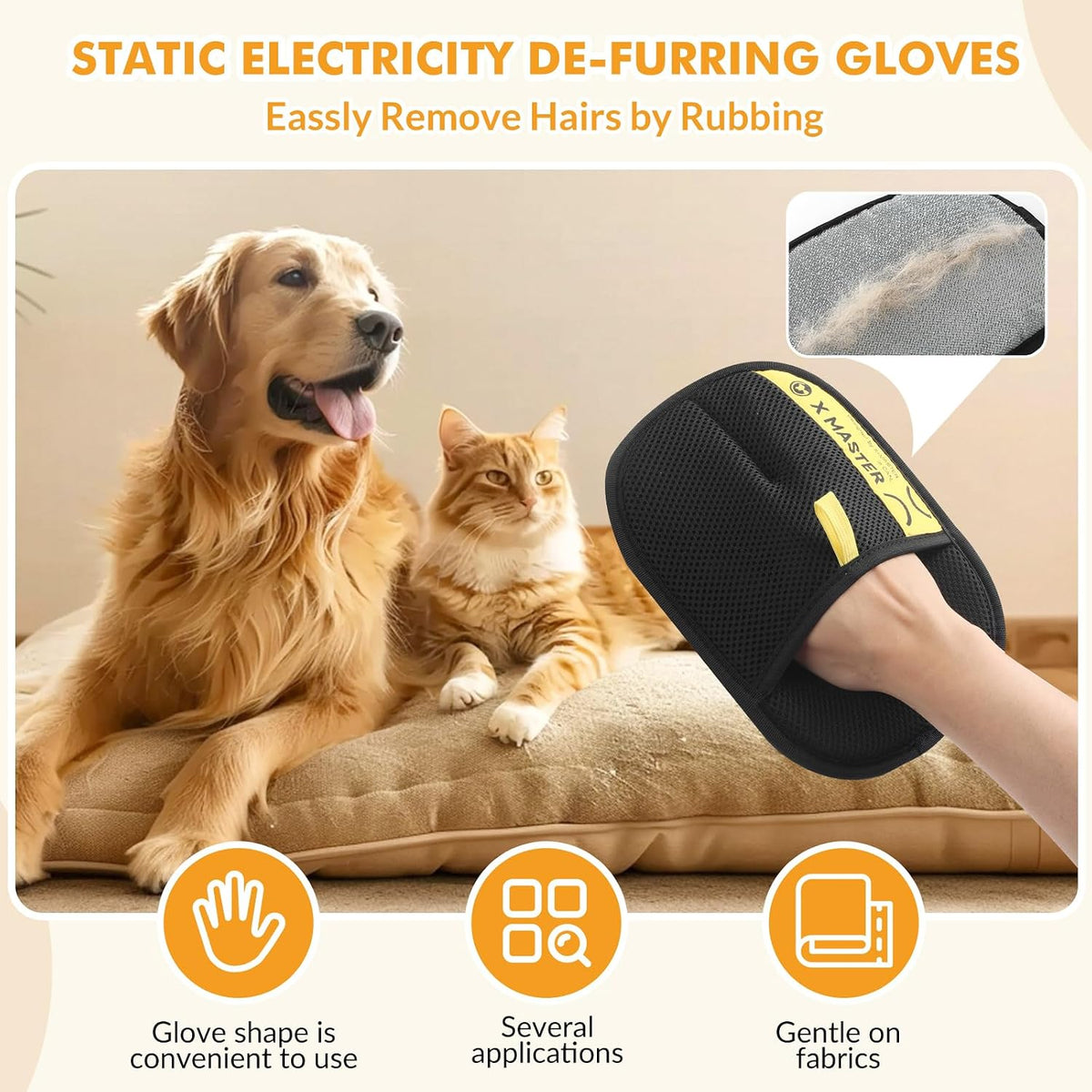 Wortade 3pcs Pet Hair Removal Glove for Dog & Cat, Electrostatic Reusable
