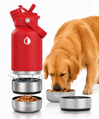 32 oz. Dog Water Bottle, Insulated Dog Travel Water Bottle, Stainless Steel Pet Water Bottle Dispenser Portable Food and Water Bowl for Dogs for Walking Dog Canteen Travel Kit
