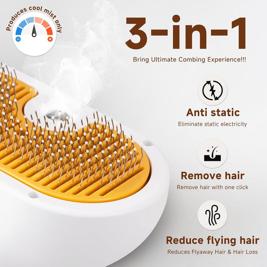 Pet Steam Brush for Dog & Cat – shower bath brush – Steam for Shedding & Grooming Water Brush for Long & Short Haired Pets Spritz Defur Comb 3-in-1 Spray Hair Removal Comb Includes 1*Waterless Shampoo