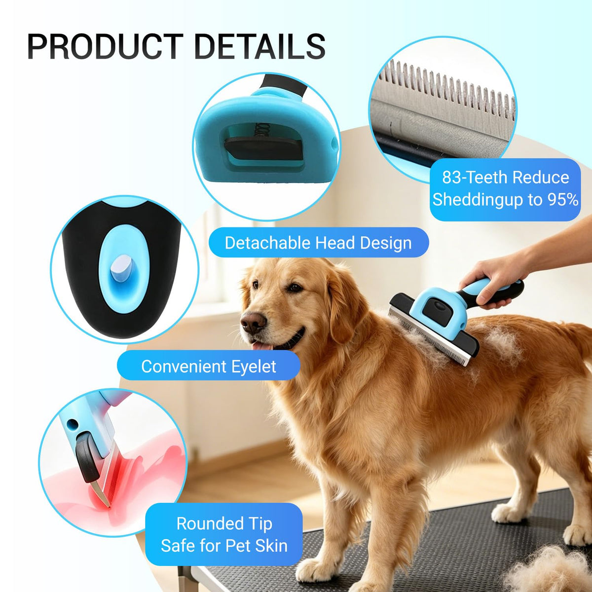 Pet Grooming Brush, Stainless Steel Deshedding Tool for Dogs & Cats, Reduces Shedding Up to 95% for Short Medium Long Hair Dogs and Cats