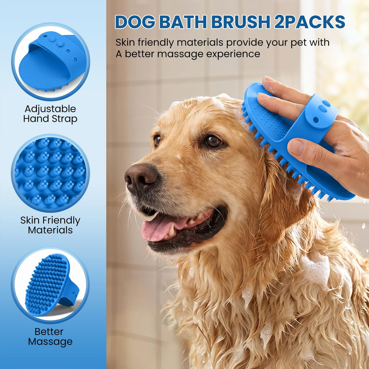 Dog Grooming Rake 4-in-1 Kit - Deshedding Undercoat Rake, Dematting Comb & Bath Massager for Dogs & Cats - Reduces Shedding up to 95% - Rounded Teeth for Sensitive Skin, Long & Short Hair